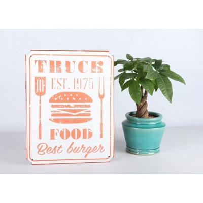 China High Quality Disposable Customizable Enamel Art Print Shop Burger Pattern Outdoor Street Plaque Sign for sale