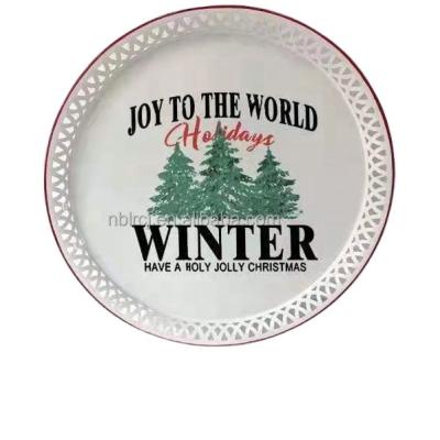 China Merry Christmas enamel dishes dishl beauty design illustration LOGO quality guarantee quality guarantee disposable green tree Merry Christmas enamel dishes customized gift for sale