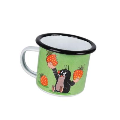 China 5cm 7oz 200ML Disposable Customized Colorful Pattern Black Frame Carbon Steel Metal Enamel Coffee Cup for sale