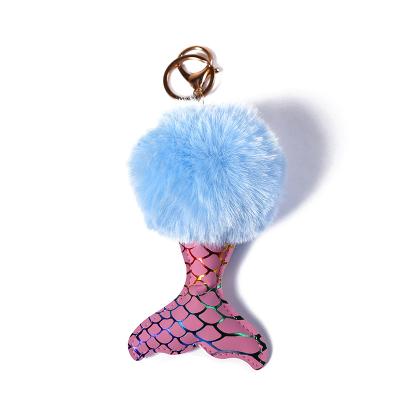 China Wholesale Fashion Pom Pom Colorful Plush Mermaid Keychain Pendant Key Chain for sale