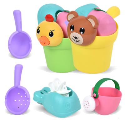 China Children Water Squirt Baby Bath Toys Soft Glue Children Bathing Water Toy Flower Spatula Duckling Bear Bucket Baby Bath Game for sale