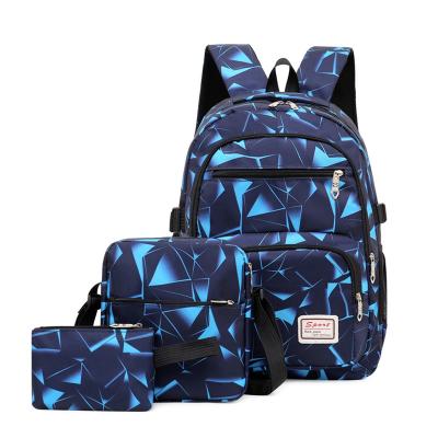 China 2021 Stylish New Product Waterproof Three-piece Backpack Stationery Printing Backpack Student Sportswear Bag for sale