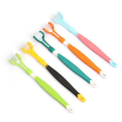 China Sustainable New Arrival Cleaning 3d Double Three Sided Dog Fingerbrush Toothbrush Pet Toothbrush for sale