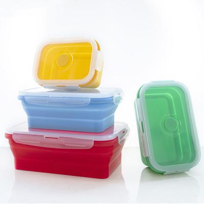 China 4pcs/set Disposable Silicone Food Collapsible Cool-storage Boxes Four Piece Outdoor Travel Lunch Box for sale