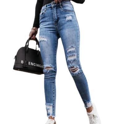 China Cultivate one's morality 2021 summer slim broken hole jeans pants women for sale