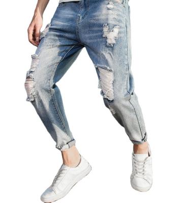 China 100% cotton installation jeans men's popular logo slim version nine point pants summer slim casual light men's jeans for sale