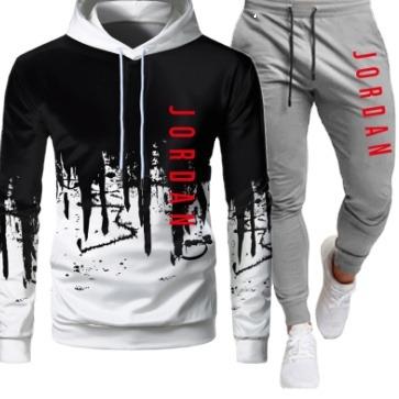 China Anti-wrinkle Autumn And Winter Hoodie Set Men's 3D Printed Sportswear 2 Piece Jordan Letter Sweater Set for sale