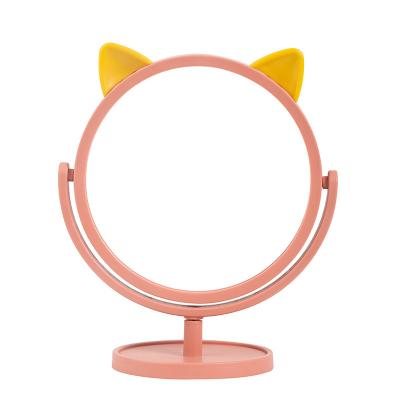 China Modern Rotating Cosmetic Mirror Girl's Makeup Tool Cat Ear Round Mirror for sale