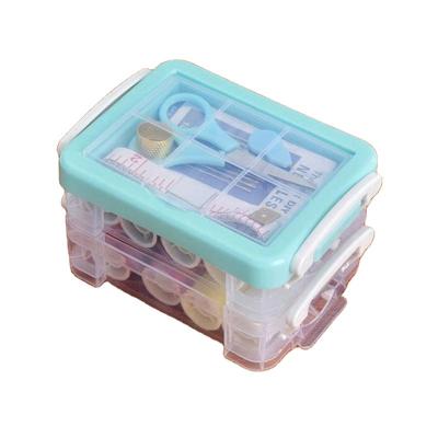 China Plastic+Stainless Steel+Cotton Thread Double-Layer Box Set Household Sewing Kit With Plastic Box for sale