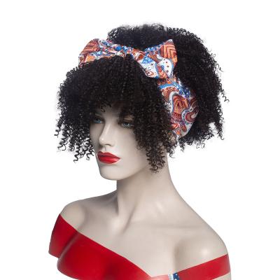 China Wholesale Short Synthetic Wigs Spring Curly Turban Curly Hair Wigs Headband With Headband For Black Women for sale