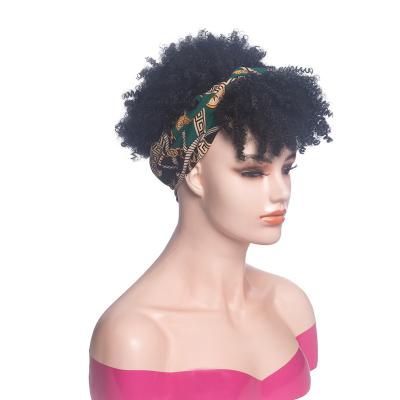 China Wholesale Afro Wave Wig Short Curly Synthetic Hair Synthetic Fiber With Wrap Turban For Women for sale