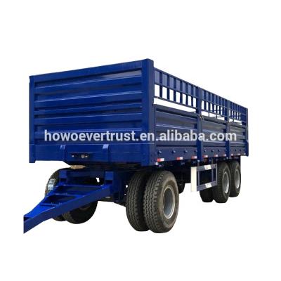 China 2021 China low price 3 axle truck trailer 20 ton 30 ton trailer full flatbed trailer drawbar for sale