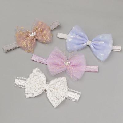 China Lovely lovely hollow lace bows headbands mesh crown baby hair bands kids hair accessories wholesale for sale