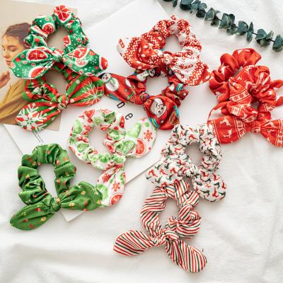 China Wholesale Attractive Cute Christmas Bunny Velvet Scrunchies Hair Accessories Velvet Elastic Band Rope Hair Ties Scrunchies For Girls for sale