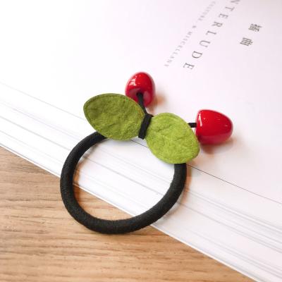 China Fashion Cute Fruit Shape Cherry Knot Green Hair Loop Elastic Band Soft Hair Tie For Girls for sale