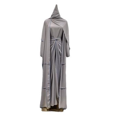 China Breathable Islamic Clothing Women Abaya Kaftan 2022 3 Pieces Set Polyester Silk Fabric High Quality Abaya Dress For Muslim Woman for sale