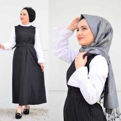 China Polyester Malaysia Fashion Design Arabic Turkish Stripe Printed Vest Abaya Elegant Islamic Wholesale Clothing for sale