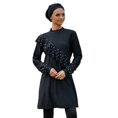 China Black Polyester+Spandex Swimming Suit For Women Arab Pakistani Islamic Swimwear Turkey Swimwear Fashion Muslim Swimwear Long Sleeve for sale