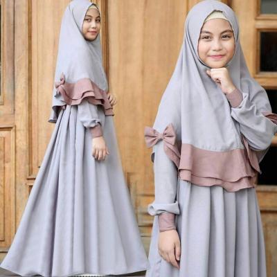 China Wholesale Pattern Kids Abaya With Hijab Set 2 Pieces Solid Color Children Girl Muslim Clothing Pinghu-CC01396 for sale