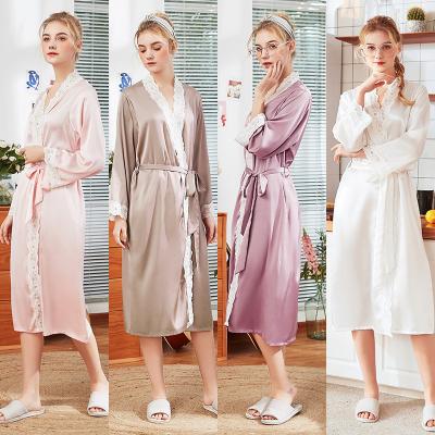 China QUICK DRY Wholesale Silk Sleep Robe Satin Kinomo Long Sleeve Ladies Pajamas Bridesmaids Pajamas for sale