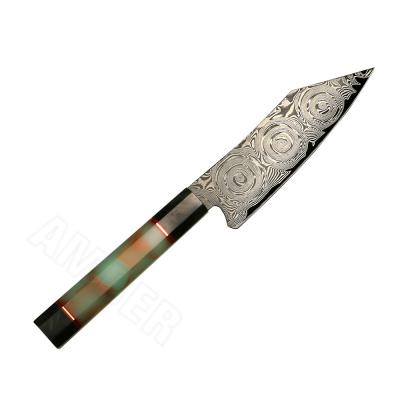 China Viable Yangjiang Amber Fluorescent Handle Damascus Steel Kitchen Serving Knife for sale