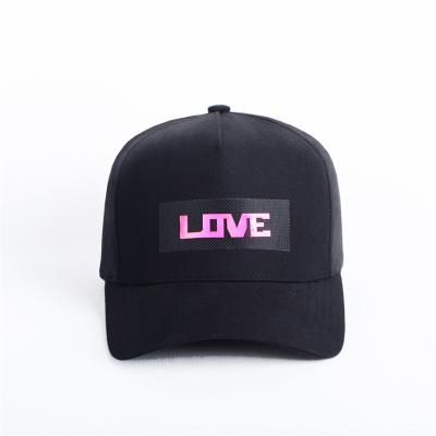 China JOINT Custom Hot Sale 5 Panel Prints Cotton Love Typeface Baseball Hat Unisex Black Sport Hat for sale