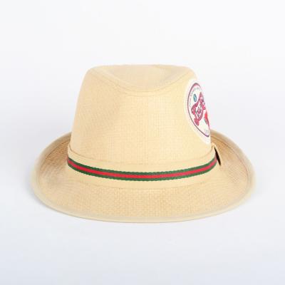 China Character Paper Straw Fedora Hat Black White Band Beach For Party Men VIP Plain Summer Cheap Panton Customized Ribbon Logo Item Spring Pcs for sale