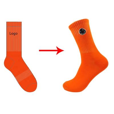 China High Quality Elastic Quick Dry Breathable No Minimum Custom Made Embroidered Knocks Orange Athletic Socks for sale