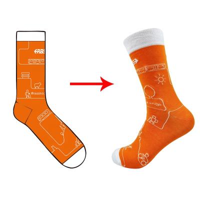 China New Style 100% Combed Cotton Orange Jacquard 100% Combed Cotton High Quality QUICK DRY Logo Everyday Wear Custom Socks for sale