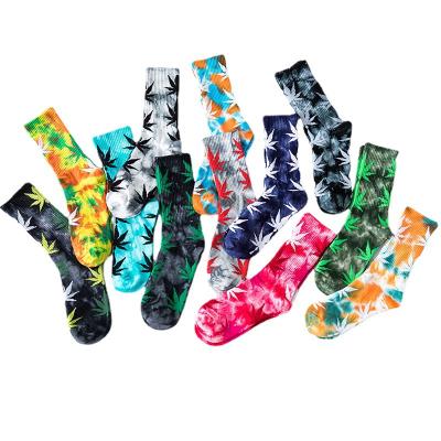 China High Quality Custom 100% Weed Leaf Logo Tie Dye Socks Mens Cotton QUICK DRY On Bulk Sale Unisex for sale