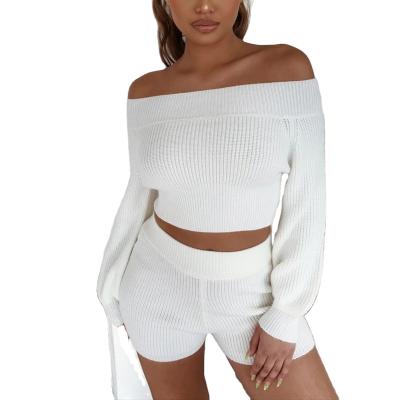 China Anti-Wrinkle Ever Fashion Knited Sweaters Womens 2 PC White Sweater Set With High Quality for sale