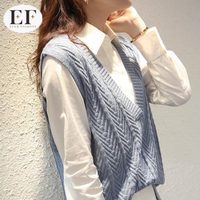 China Anti-Wrinkle Ever Fashion New Winter Style Female Sweater Knitted V-neck Sleeveless Short Loose Pullover Vest Sweaters Women for sale