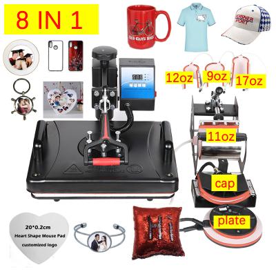 China Hotels 8 in 1 Combo Black Sublimation Heat Press Machine Mug T-shirt Printing Machine T-shirt Sublimation Machine for sale