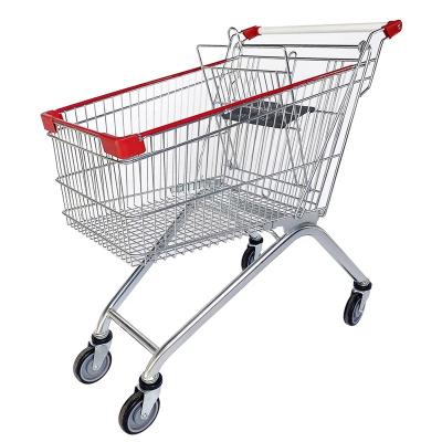 China Unfolding European Style Galvanized Steel Wire Mesh 125 Liter Shopping Trolley for sale