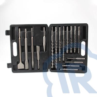 China YUERONG Concrete 17Pcs SDS Plus Drill Bit Set Chisel Set Black PE Box For Concrete Stone for sale