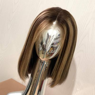 China Deep Cuticle Lace Wig Hair Wigs 13*4 Part Short Bob Wigs 4/27 Honey Blonde Highlights Straight Wig Pre Plucked Glueless For Woman for sale