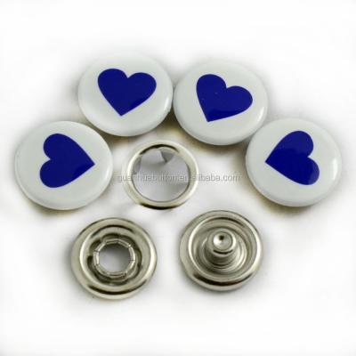 China Nickel Free Custom Brass Material Heart Logo Printed Snap Five Prong Ring Button for sale