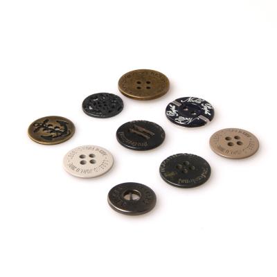 China Viable Customize To Sew Button ON 4 Hole Button Embossed Logo Metal Button For Shirt for sale