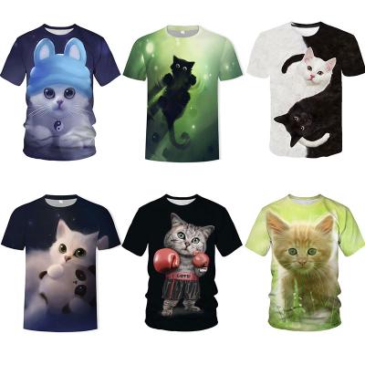 China Anti-Wrinkle Cat Pattern 3D Fashion Round Neck Cute Animals Digital Printing Men Style Custom Logo Men Vintage Quantity Mens Spandex OEM for sale