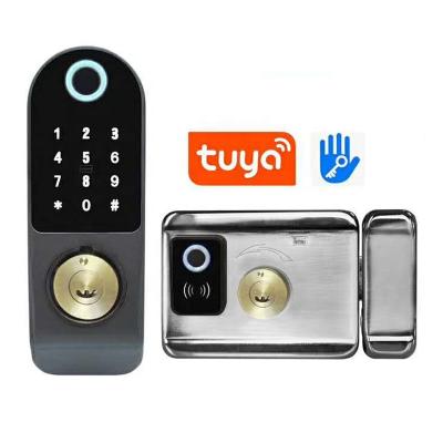 China Double Sided Wrought Iron Fingerprint Home Door Smart Lock Electronic Deadbolt Keyless Smart Lock for sale