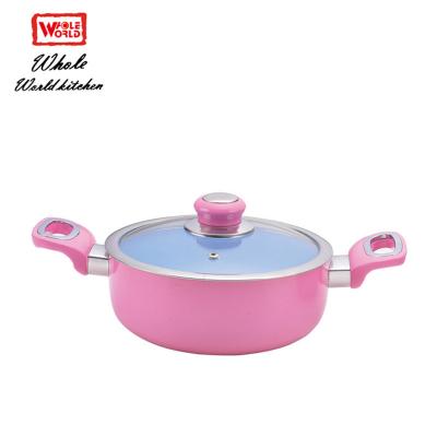 China Viable Ceramic Nonstick Marble Coating Aluminum Blue Casserole Press Soup Pot With Glass Lid for sale