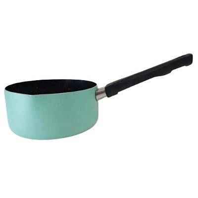 China 16cm Mini Sustainable Cooking Pots With Double Mouth Non Stick Pressure Milk Pan Aluminum Liner Pan With Soft Handle for sale