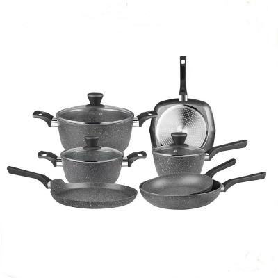 China Marble Non-Stick Cookware Gray Induction Cookware Set Dark Stone Forged Aluminum Viable Wholesale for sale