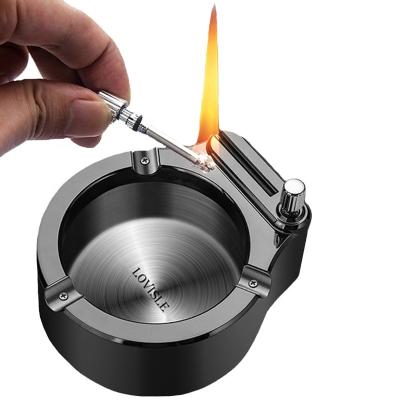 China Lovisle Steel Home Tech Metal Ashtray With Match Permanent Lighter Modern Tabletop Ashtray For Smokers Office Smoking Ash Tray for sale