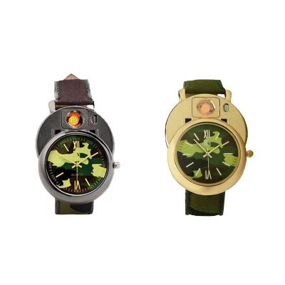 China Minimalist Lovisle Tech Military Men Lighter Watch USB Cigarette Rechargeable Windproof Flameless Camou Strap Design for sale