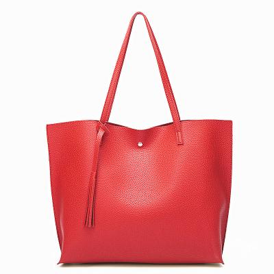 China Lady Pu Leather Tassel Handbag PU Lady Tote Bag Lady Shoulder Tote Bag Reusable Women Bag for sale