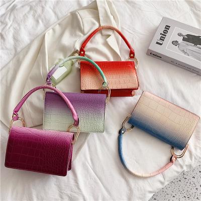 China 2021 Lady Fashion Crocodile Pattern Candy Color Square Bag Women Handbag Designer Handbags for sale