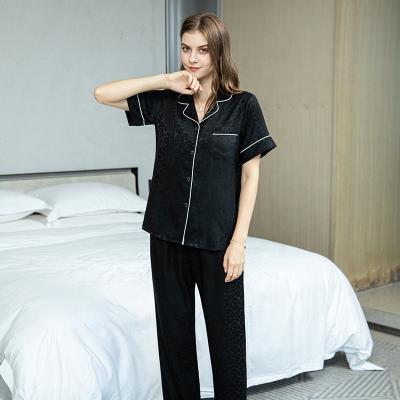 China Logo Boutique Womanice Silk Pajamas Custom Breathable Clothes Summer Pj Sleepwear Sets For Women for sale