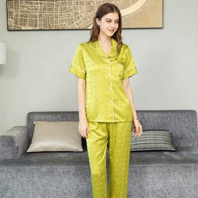 China Pajamas Custom Made Silk Breathable Custom Made Silk Eco Eco Short Sleeve Two Piece Set Sleepwear For Ladies for sale