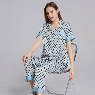 China Breathable High Quality Short Sleeve Pajamas Long Houndstooth Panties Nightgowns 2 Pieces Pajamas Set Women Pajamas Set for sale